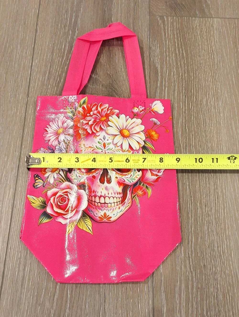 Set Of 3 Pink Sugar Skull Double Sided Mini Reusable Tote Bags, NEW